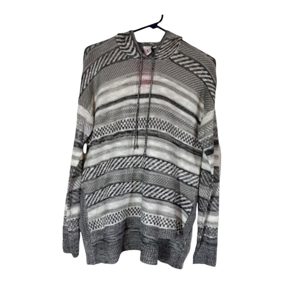 Oh MG: Hooded Knit sweater, gray, black, and white striped NWT - Picture 3 of 8